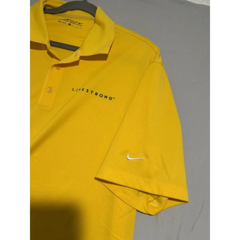 nike golf dri-fit yellow ss polo shirt, 'livestrong', men's large